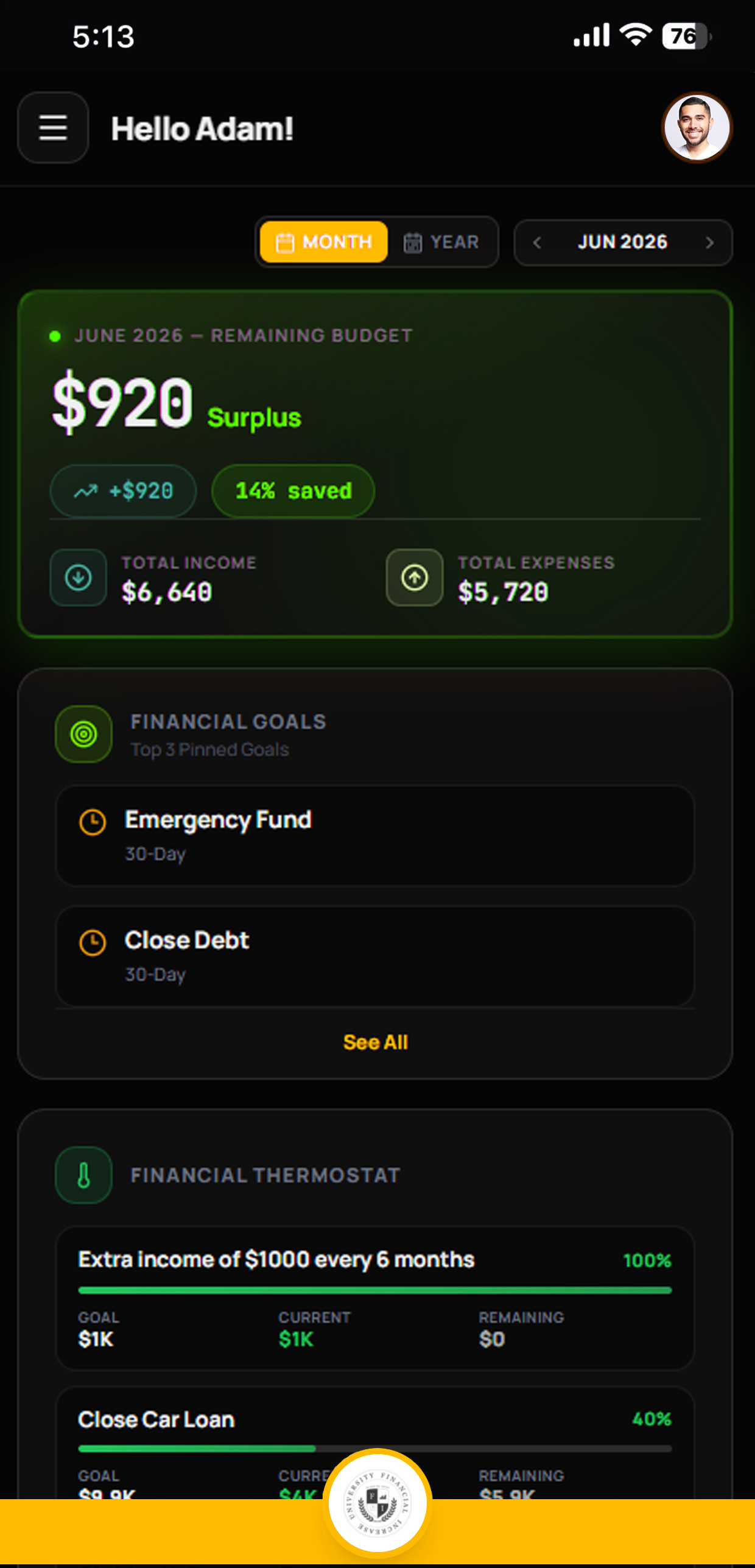 Financial Increase dashboard shown on an iPhone